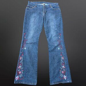 Y2K Embroidered Rhinestone Jeans Bootcut Mid Rise Size 11 Fairy Boho Festival